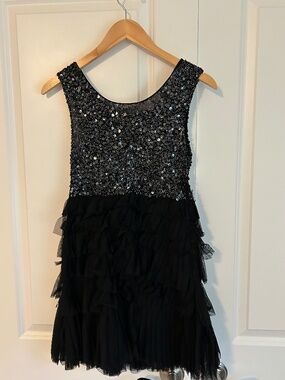 Alice + Olivia Tulle and sequins cocktail dress black silver sz XS